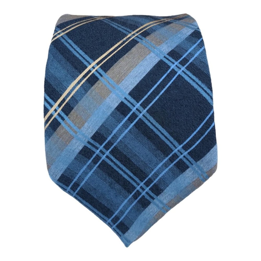 VITALIANO PANCALDI Blue Plaids & Checks Wool Tie ITALY 60"/ 4" EC
